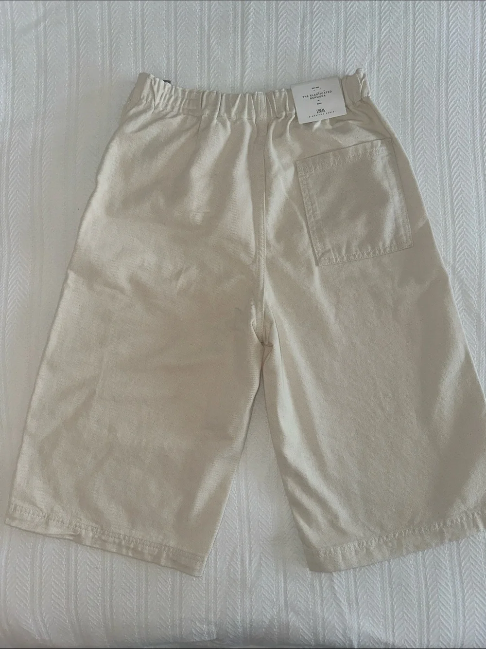 Zara Signature Denim Bermuda Shorts in Ecru